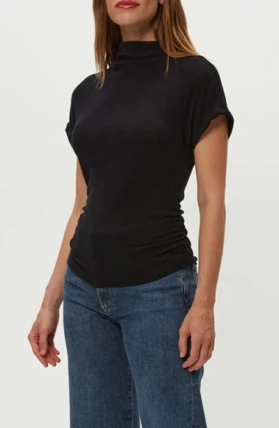 Michael Stars Lara Ribbed Mock Neck Top In Black