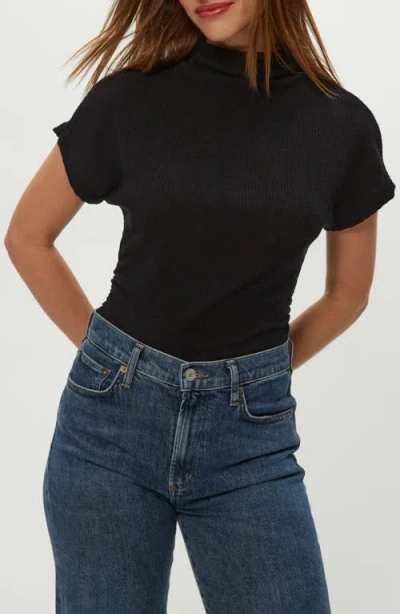Michael Stars Lara Ribbed Mock Neck Top In Black