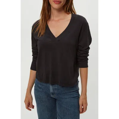 Michael Stars Brea Cropped Long Sleeve V-neck Tee In Black