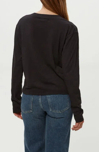 Michael Stars Brea Cropped Long Sleeve V-neck Tee In Black