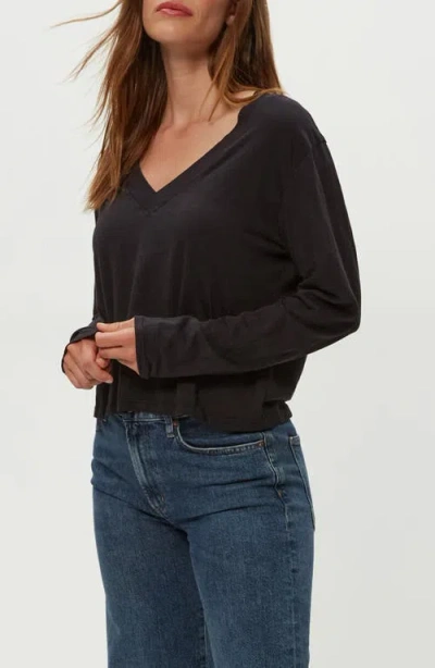 Michael Stars Brea Cropped Long Sleeve V-neck Tee In Black