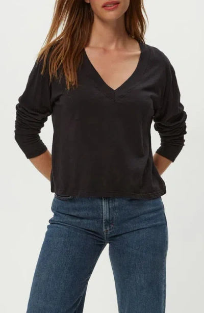 Michael Stars Brea Cropped Long Sleeve V-neck Tee In Black