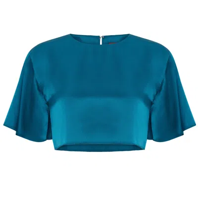 Pcfg Pure Silk Oversized Silk Crop Top In Blue