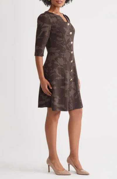 Ming Wang A-line Floral Jacquard Soft Knit Dress In Multi