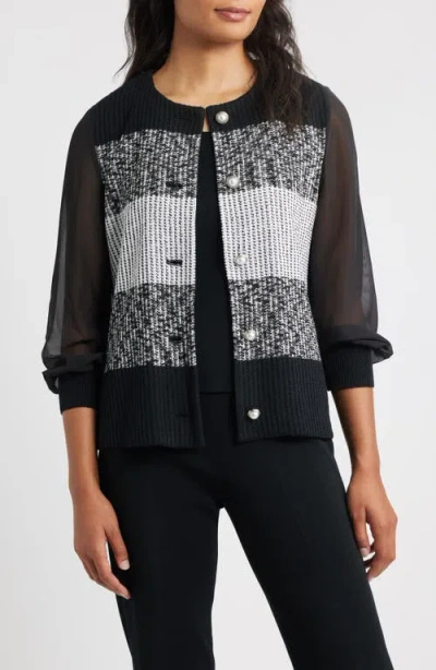Ming Wang Mixed Media Colorblock Cardigan In Multi