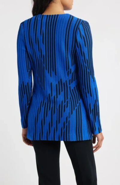 Ming Wang Dual Tone Rib Knit Jacket In Blue