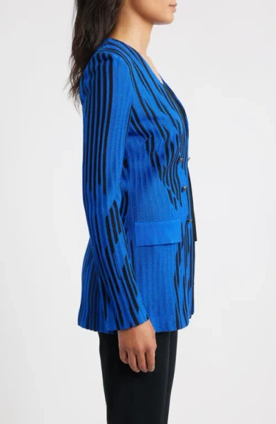 Ming Wang Dual Tone Rib Knit Jacket In Blue