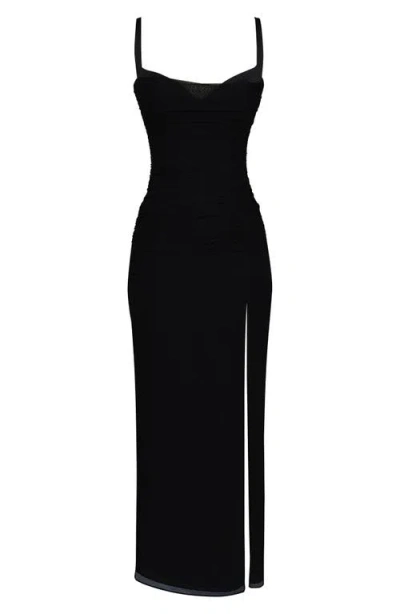 House Of Cb Lini Mesh Gown In Black