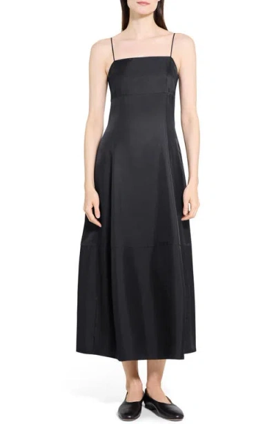 Theory Good Strappy A-line Linen Blend Dress In Black
