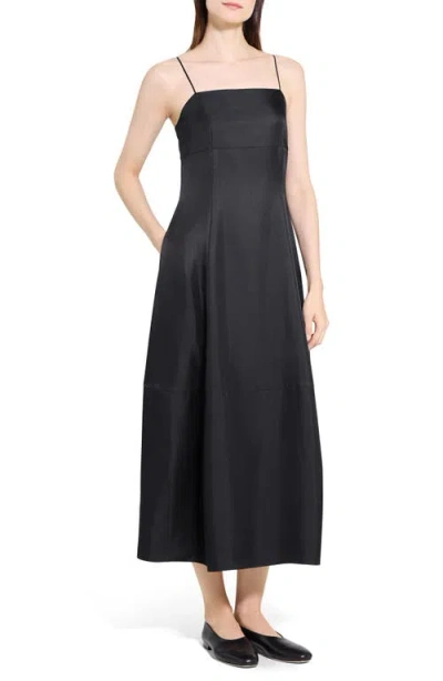 Theory Good Strappy A-line Linen Blend Dress In Black