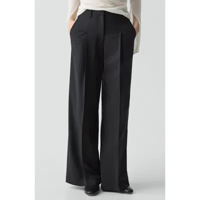 Theory Pleat Front Wide Leg Stretch Wool Pants In Black