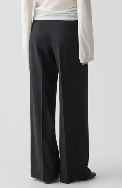 Theory Pleat Front Wide Leg Stretch Wool Pants In Black