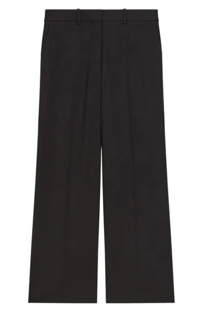 Theory Pleat Front Wide Leg Stretch Wool Pants In Black