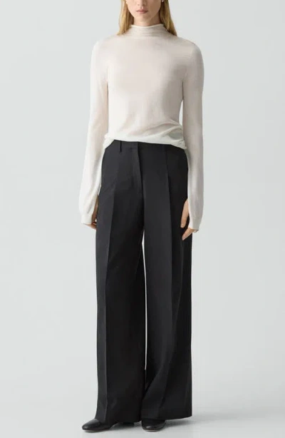 Theory Pleat Front Wide Leg Stretch Wool Pants In Black