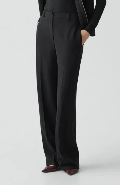 Theory Pleat Front Wide Leg Stretch Wool Pants In Black