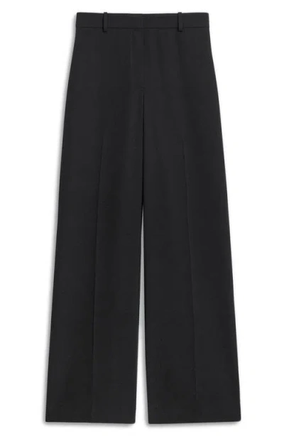 Theory Pleat Front Wide Leg Stretch Wool Pants In Black