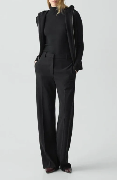 Theory Pleat Front Wide Leg Stretch Wool Pants In Black