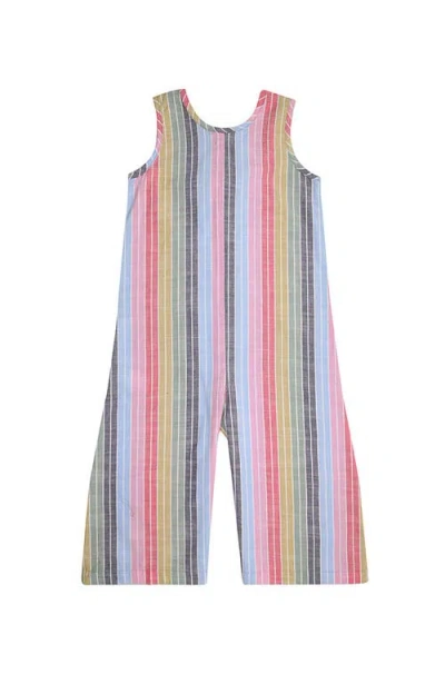 Lilly And Sid Lilly + Sid Organic Cotton Rainbow Printed Jumpsuit With Buttons In Multi