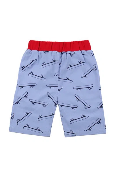 Lilly And Sid Lilly + Sid Organic Cotton Skateboard Print Shorts In Blue