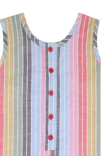 Lilly And Sid Lilly + Sid Organic Cotton Rainbow Printed Jumpsuit With Buttons In Multi