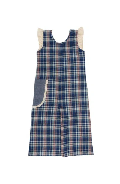 Lilly And Sid Lilly + Sid Organic Cotton Check Print Jumpsuit In Blue