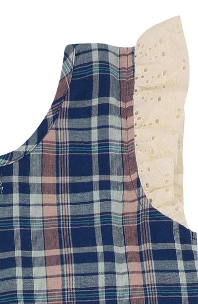 Lilly And Sid Lilly + Sid Organic Cotton Check Print Jumpsuit In Blue