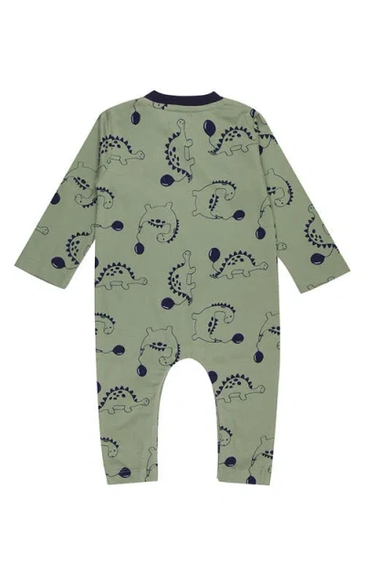 Lilly And Sid Lilly + Sid Organic Cotton Dizzy Dinosaur Printed Onsie In Green