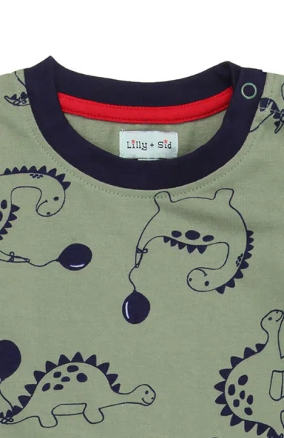 Lilly And Sid Lilly + Sid Organic Cotton Dizzy Dinosaur Printed Onsie In Green