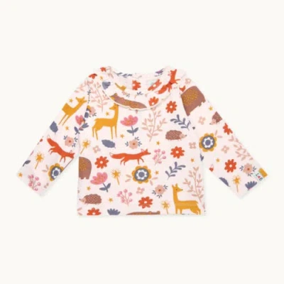 Lilly And Sid Lilly + Sid Organic Cotton Animal Forest Print And Plain Top In White