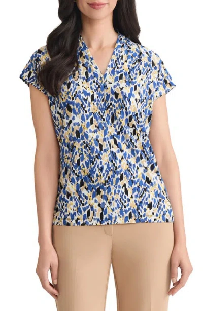 Kasper Women's Pleated V-neck Cap-sleeve Blouse, Regular & Petite In Blue