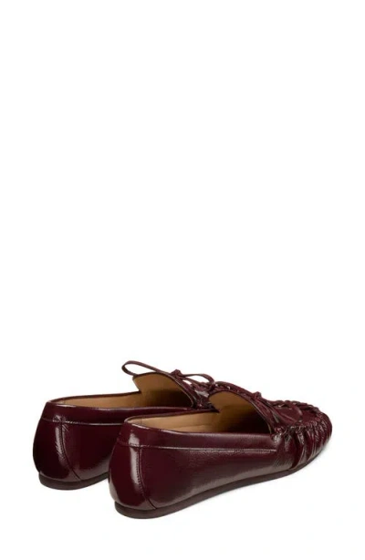 Stuart Weitzman Britt Crinkled Patent Leather Bow Loafers In Purple