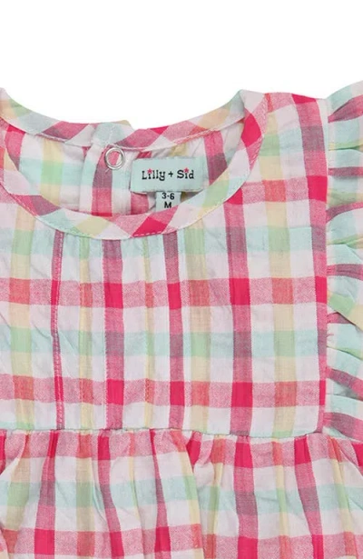 Lilly And Sid Lilly + Sid Organic Cotton Check Print Romper In Pink