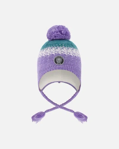 Deux Par Deux Lined Peruvian Knit Hat With Pompom In Purple