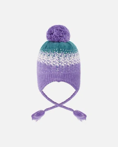 Deux Par Deux Lined Peruvian Knit Hat With Pompom In Purple