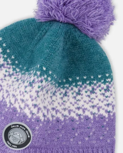 Deux Par Deux Lined Peruvian Knit Hat With Pompom In Purple