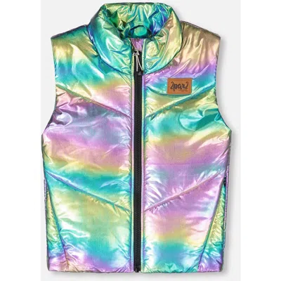 Deux Par Deux Quilted Mid-season Sleeveless Vest Metallic Multicolor In Multi