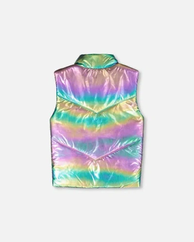 Deux Par Deux Quilted Mid-season Sleeveless Vest Metallic Multicolor In Multi