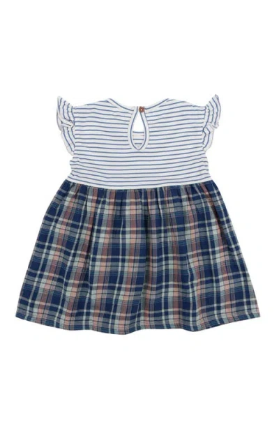 Lilly And Sid Lilly + Sid Organic Cotton Check And Stripe Dress In Blue