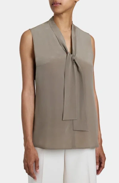 Santorelli Teca Silk Sleeveless Tie Neck Blouse In Gray
