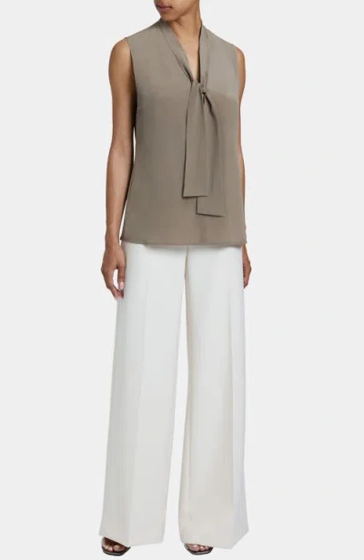 Santorelli Teca Silk Sleeveless Tie Neck Blouse In Gray