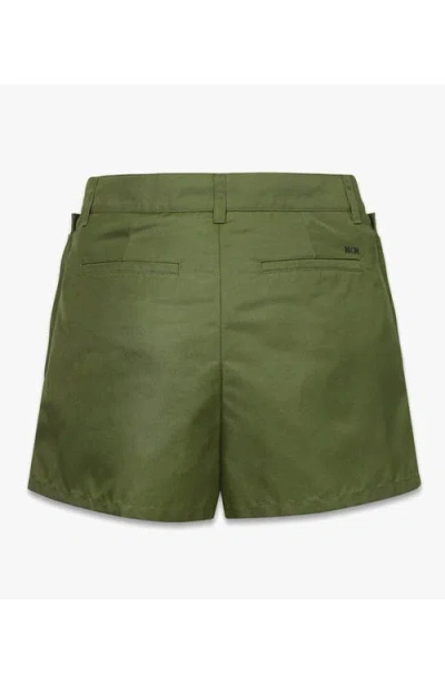 Mcm Skirt-layered Shorts In Econyl And Monogram Print Leather In Green