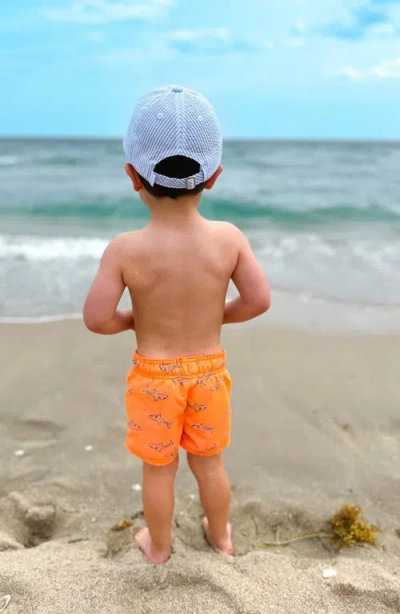 Bits & Bows Lil Bro Seersucker Baseball Hat In Blue