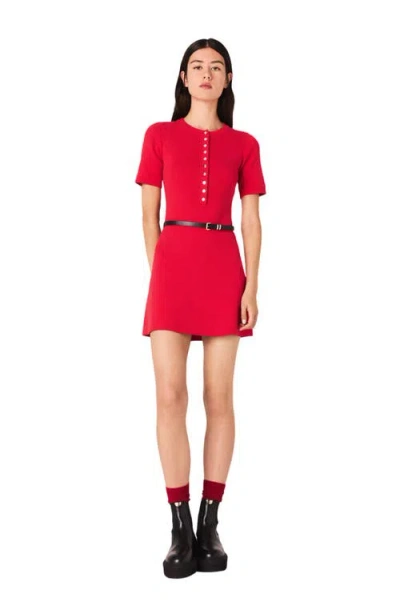 Maje Womens Red Ribbed-knit Slim-fit Stretch Cotton-blend Mini Dress