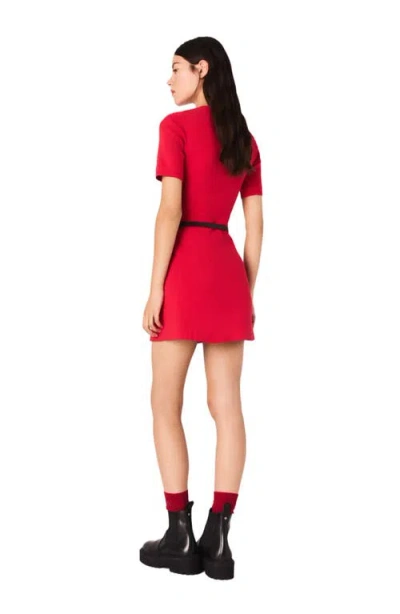 Maje Womens Red Ribbed-knit Slim-fit Stretch Cotton-blend Mini Dress