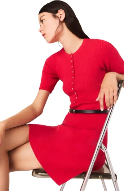 Maje Womens Red Ribbed-knit Slim-fit Stretch Cotton-blend Mini Dress