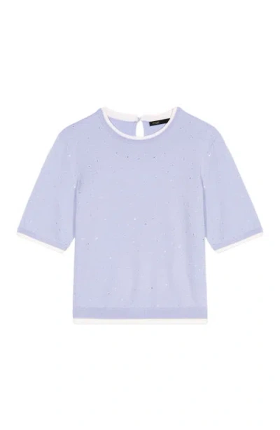 Maje Wool Short Sleeve Sweater In Blue