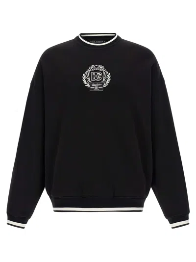Dolce & Gabbana Crewneck Sweatshirt With Ribbed Cuffs And Hem In Black