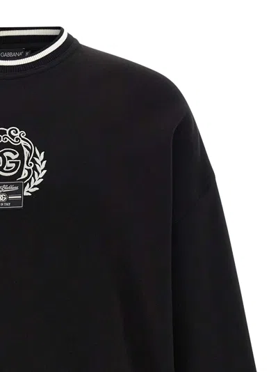 Dolce & Gabbana Crewneck Sweatshirt With Ribbed Cuffs And Hem In Black