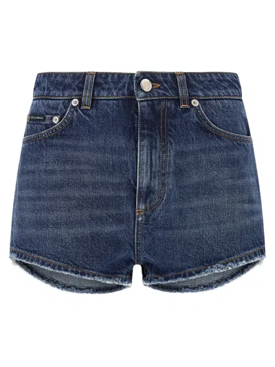 Dolce & Gabbana Logo Plate Shorts Bermuda And Short Blue In Blue