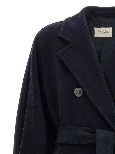 Max Mara Double-breasted Coat With Belt Coats Blue In Blue